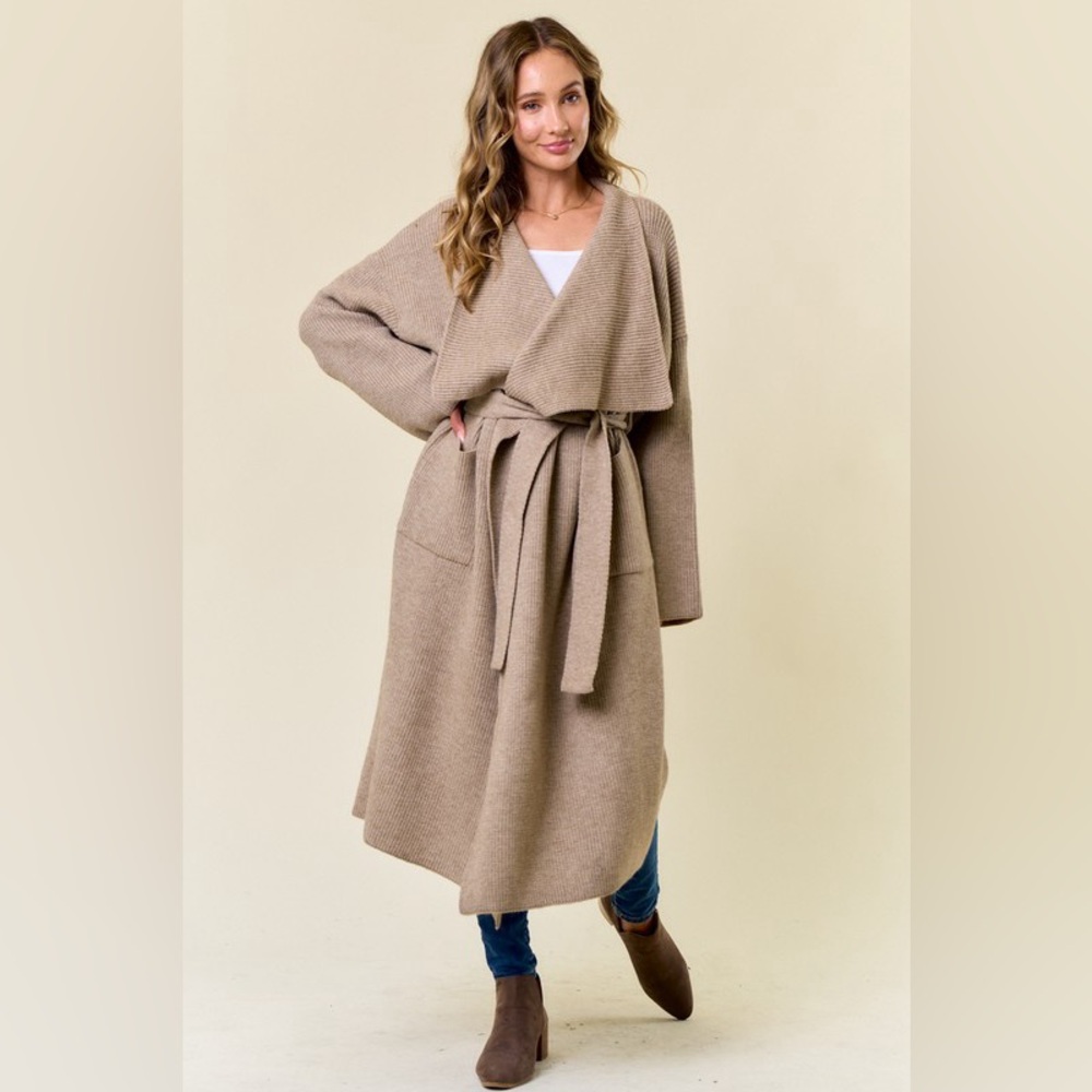 NEW- Ribbed Belted Sweater Cardigan Jacket by OnBlue - Picture 5 of 16